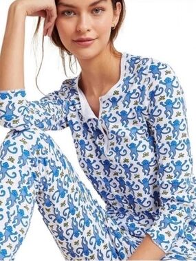 Roller Rabbit Blue and White Monkey Print Pajama Set